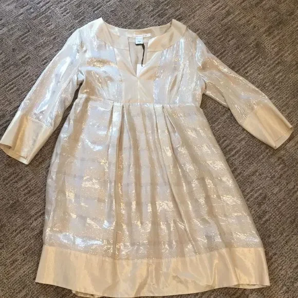 Diane Von Furstenberg Gold Metallic Dress Sz 6 - Picture 3 of 7